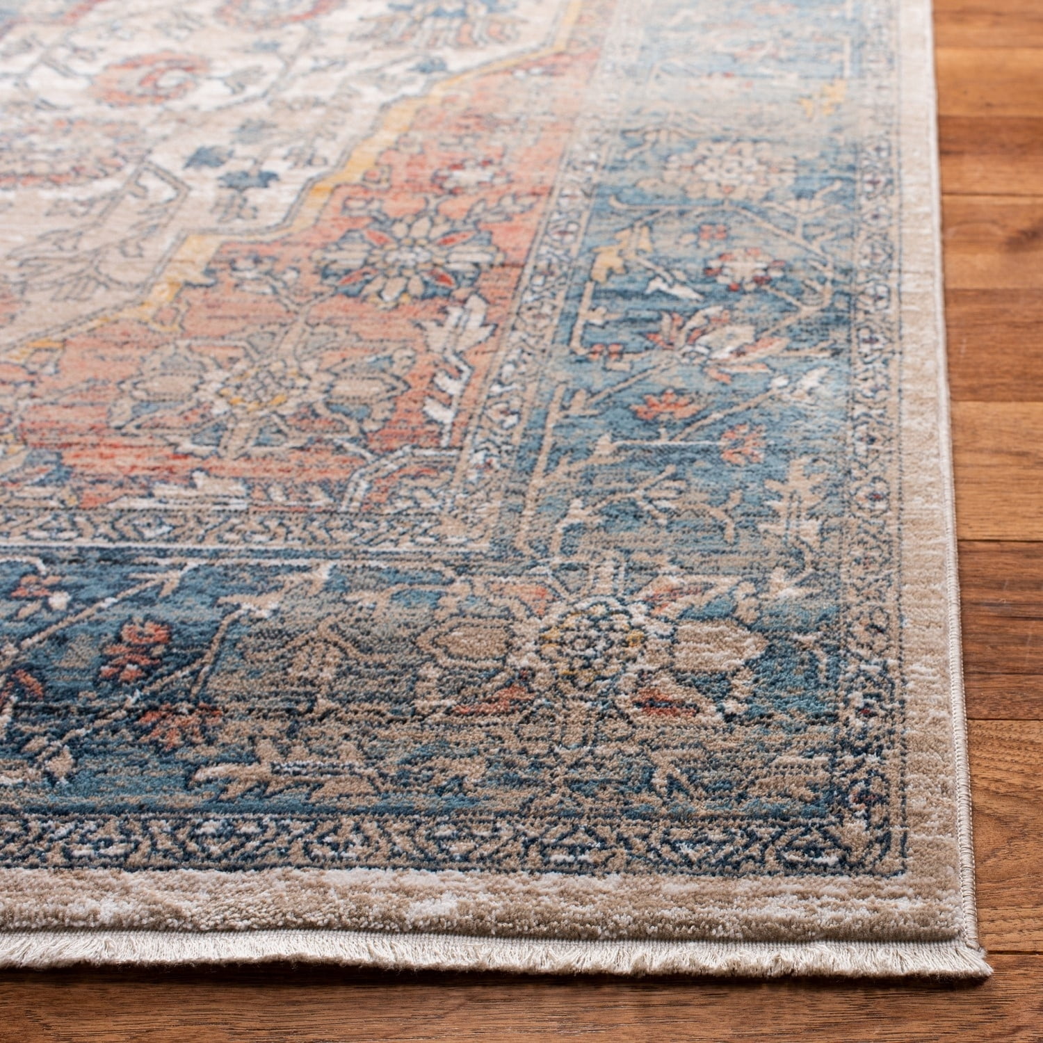 SAFAVIEH Victoria Serafim Floral Bordered Runner Rug, Navy/Ivory, 2'2" x 10'