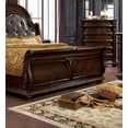 thumbnail image 2 of Traditional Formal 1pc Queen Size Leatherette Upholstery Panel Bed Brown Cherry Solid Wood Furniture, 2 of 7