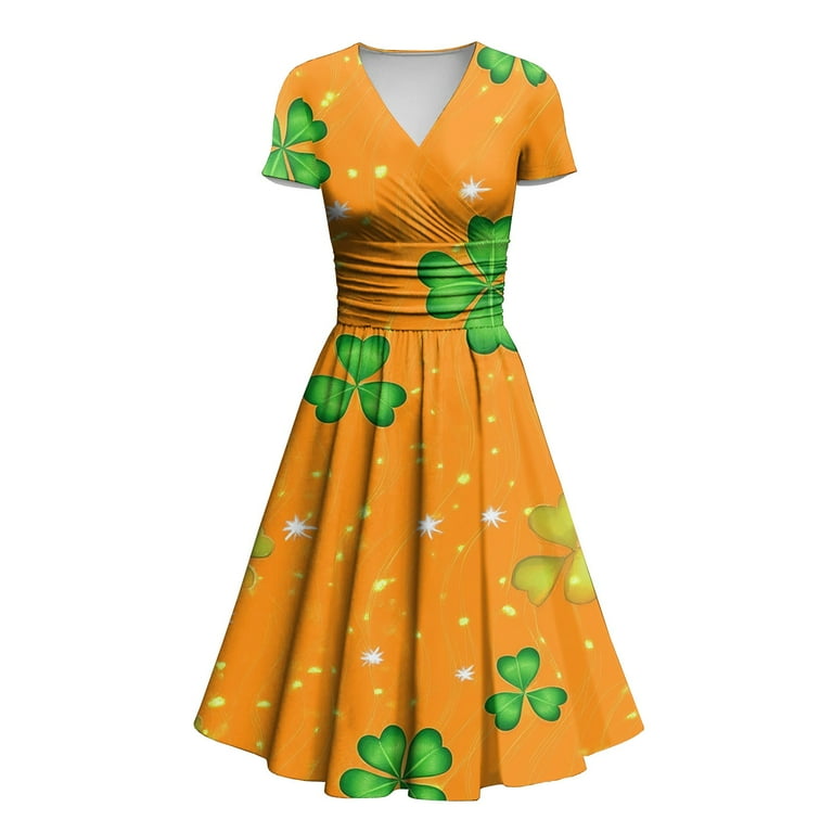 St Patrick Dress Girls Glitter Love Shamrock Wrap Waisted Short