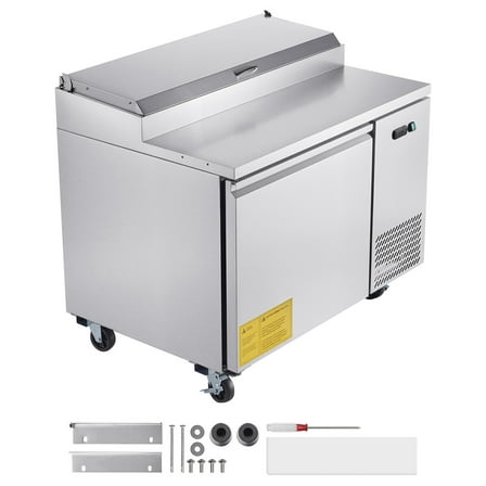 KFFKFF Commercial Refrigerator, 44" W Pizza Prep Table with Refrigeration, 20" Wide Countertop Food Prep Station, 11 Cu.Ft Single Door Salad Fridge, 6 Pans Worktop with Cutting Board