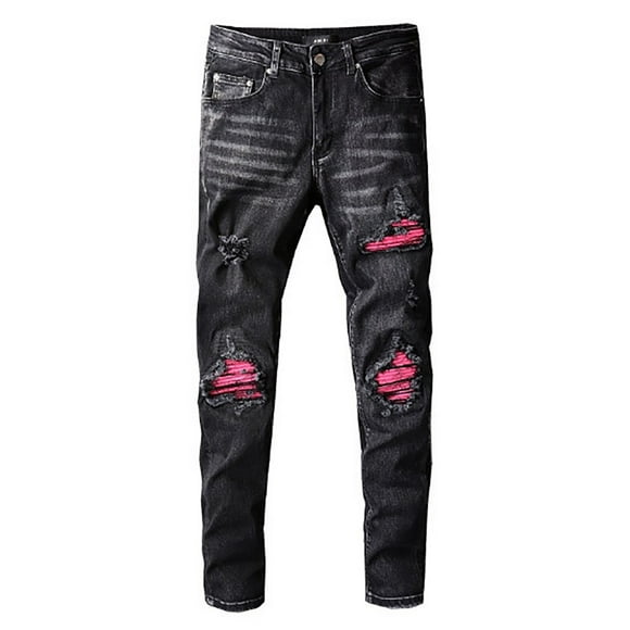 JHLZHS Men Pants Cargo Jogger Men's Washed Print Holes Jeans Men's Splice Casual Trousers Men's Sweatpants Open Bottom Baggy Mens Work Pants Bootcut Relaxed Fit