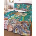thumbnail image 3 of Quilts Twin Size Bedding Set, Turtle Coastal Lightweight Quilted Comforter, Summer Beach Coral Seahorse Green Wooden Retro Soft Bedspread Coverlet with Pillow Covers for All Season, 68" x 86", 3 of 7