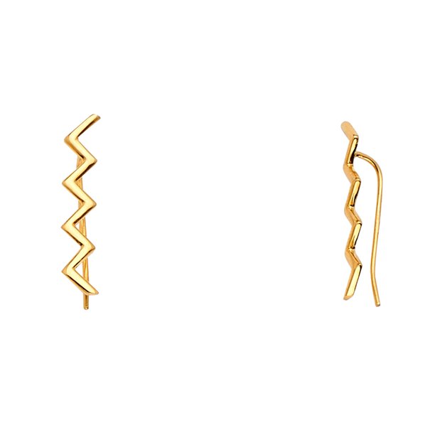 FB Jewels 14K Yellow Gold Wave Zig Zag Fancy Clip Style Hanging Womens