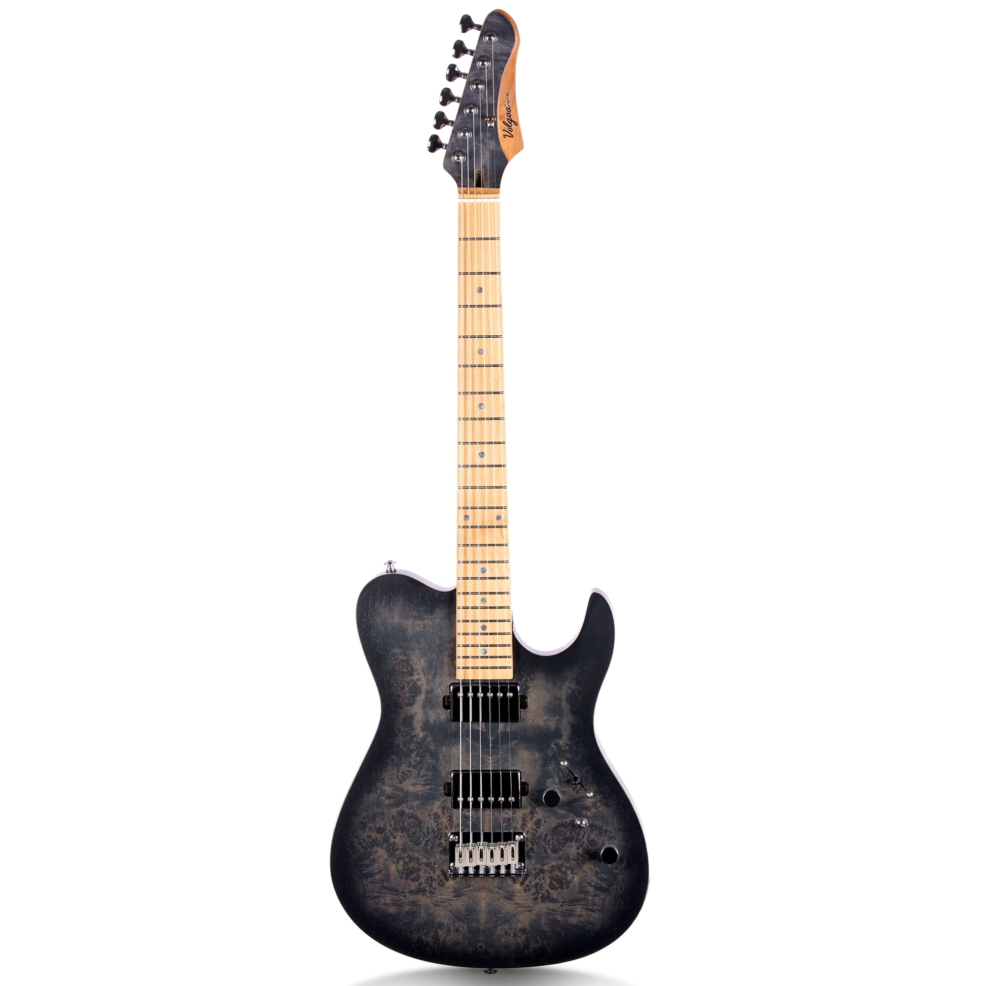 TN2 Burl Wood Look Printed Top Modern Electric Guitar Black