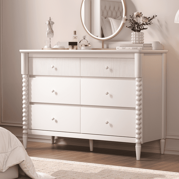 JOINICE 6 Drawer Dresser with Storage, Wide Chest of Drawers for Nursery, Wood Large Drawer Organizer Cabinet for Bedroom, Living Room, White