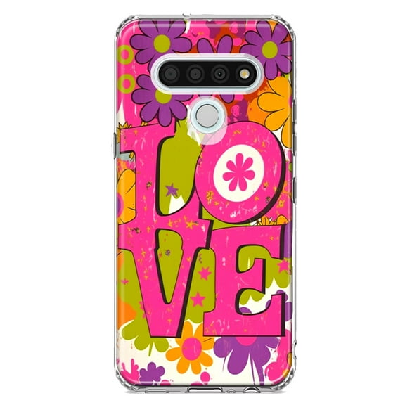 MUNDAZE LG Stylo 6 Shockproof Clear Hybrid Protective Phone Case Pink Daisy Love Graffiti Painting Art Cover