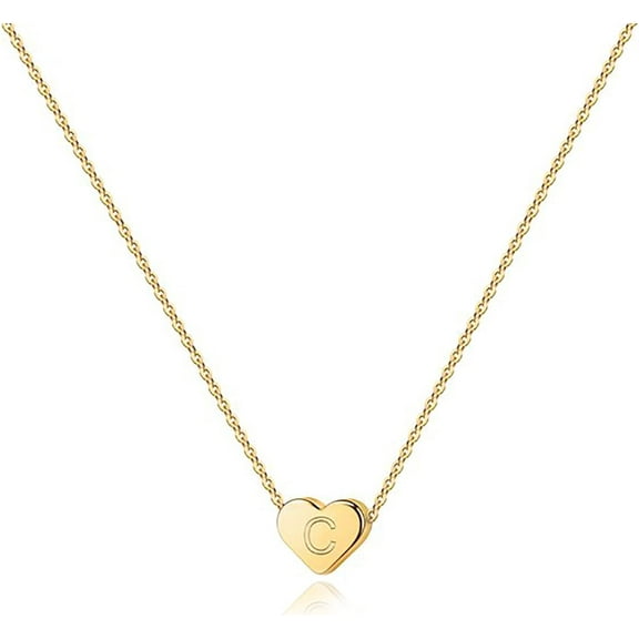 14K Gold Plated Tiny Heart Necklace | Dainty Necklace for Women | Personalized Letter Heart Choker | Adjustable Slider