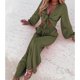 thumbnail image 4 of Two Piece Wide Leg Outfits, All Match Fashion Elastic High Waist Tie Front Crop Top Wide Leg Pants Set For Work Shopping Date, 4 of 6