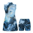 thumbnail image 5 of COEQINE Marble Blue Print Golf Dresses for Women with Shorts 2 Pockets Breathable Soft Workout Athletic Dresses Sleeveless 2 Piece Set Pickleball Outfits with Collared Design, S, 5 of 7