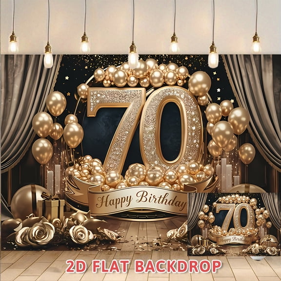 Luxury Black Gold 70th Birthday Backdrop, Adult Birthday Party Decoration Background Wall, Photo Booth Prop for Anniversary Celebration and Family Gathering