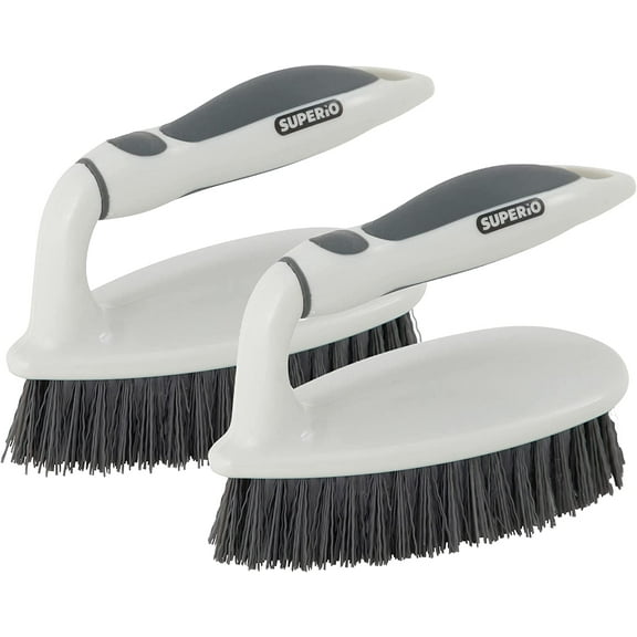 Superio Utility Scrub Brush with Stiff Bristles and Comfort Grip Handle Household Scrubber Heavy Duty for Home, Kitchen, Bathroom, Shower, Sink, Toilet, Hot Tub, Carpet (Grey - 2 Pack)