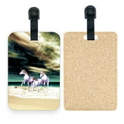 Angle View: Champagne Glitter Luggage Tag Identifier - Luggage Tag Unicorn Ocean Beach