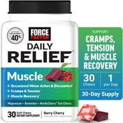 Force Factor Daily Relief Muscle Support, Magnesium Glycinate, Tart Cherry & Bromelain for Muscle Relaxation & Recovery, Berry Cherry, 30 Soft Chews