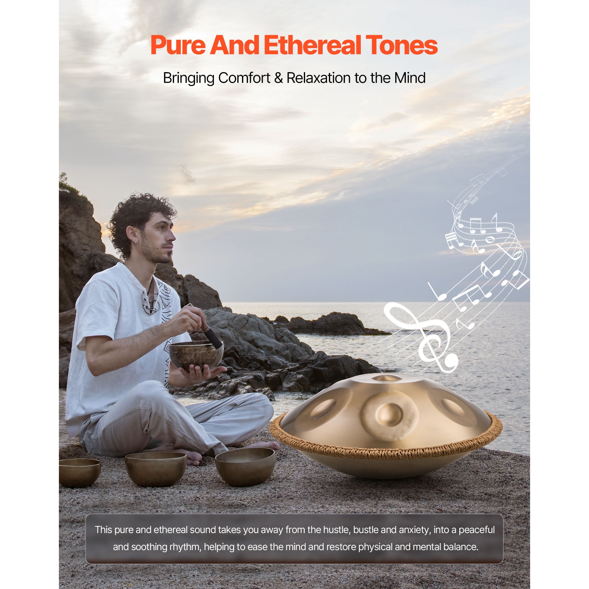 KFFKFF 22-Inch Steel Handpan Drum, 9-Note D Minor Percussion Instrument with 432Hz Tuning, Includes Edge Guard, Mallets, and Carrying Case for Performances