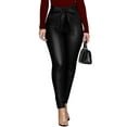 thumbnail image 1 of Sedceaty Women’s Bow PU Leather Pants Pencil Skinny Leggings High Waist Fashion Pure Color Trousers, 1 of 6