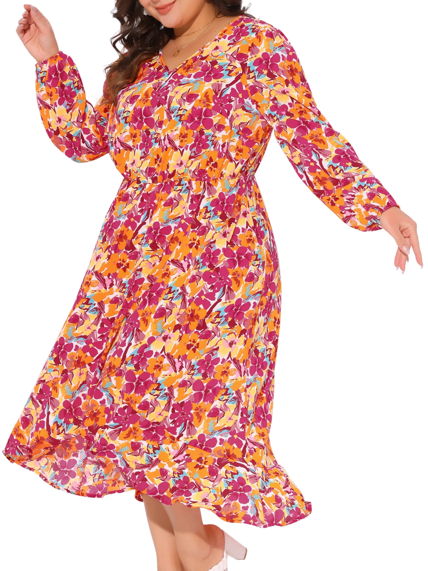 DARING DIVA Plus Size Maxi Long Sleeve V Neck Dress 3X Red