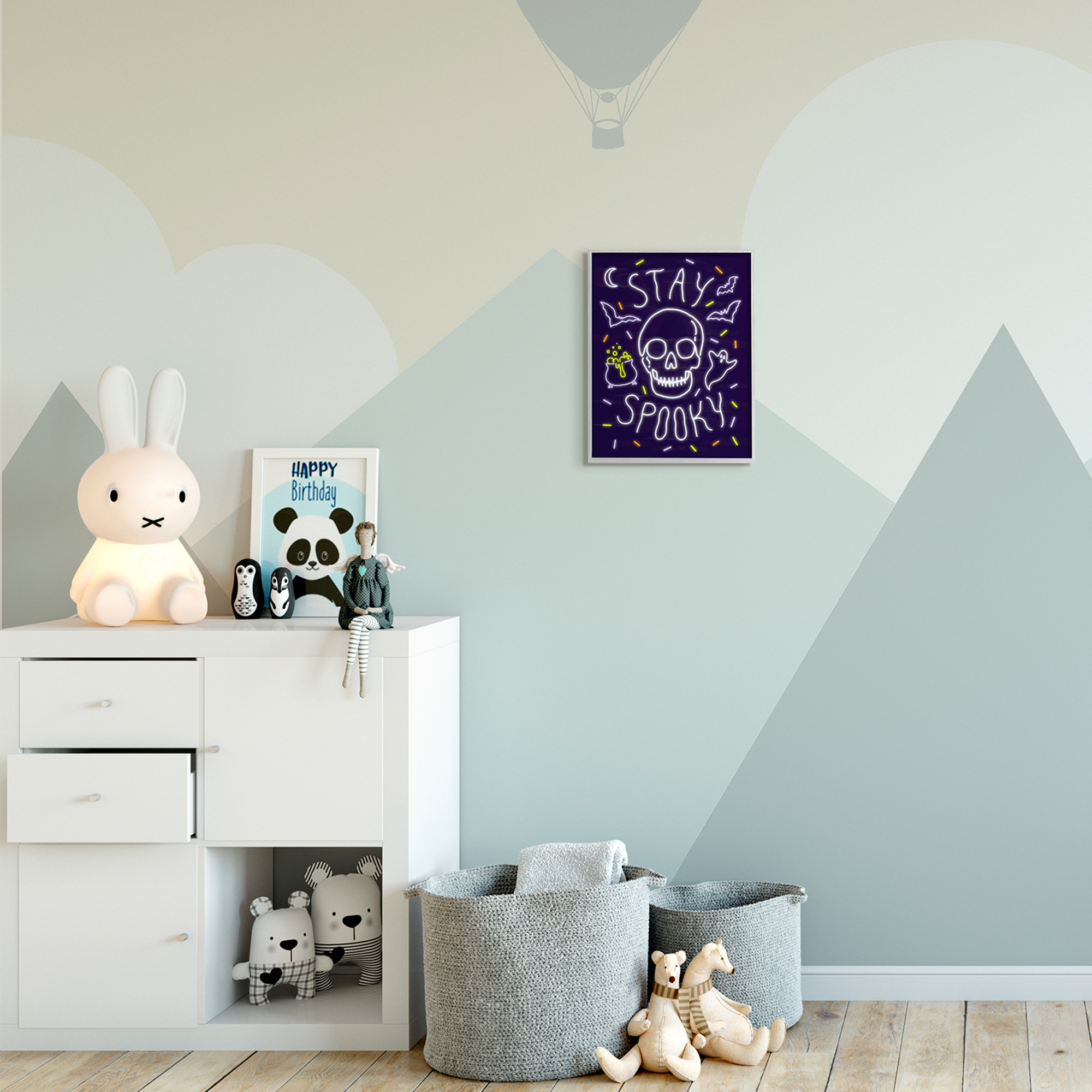 Stupell Industries Stay Spooky Quote Halloween Theme Skeleton Grey Framed, 11 x 14, Design by Victoria Barnes