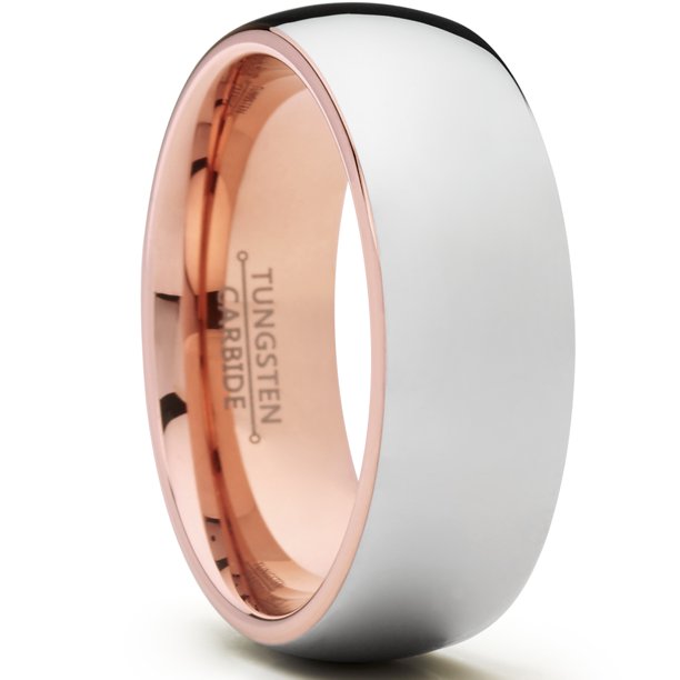 Ringwright Co Mens Tungsten Carbide Wedding Band Ring 8mm Dome High Polish Rose Tone Pink 