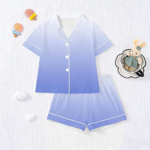 Womens Pajama Sets Summer Gradient Print Lightweight Pajamas Set Casual Collared Short Sleeve Sleepwear with Shorts Womens Summer Pajamas