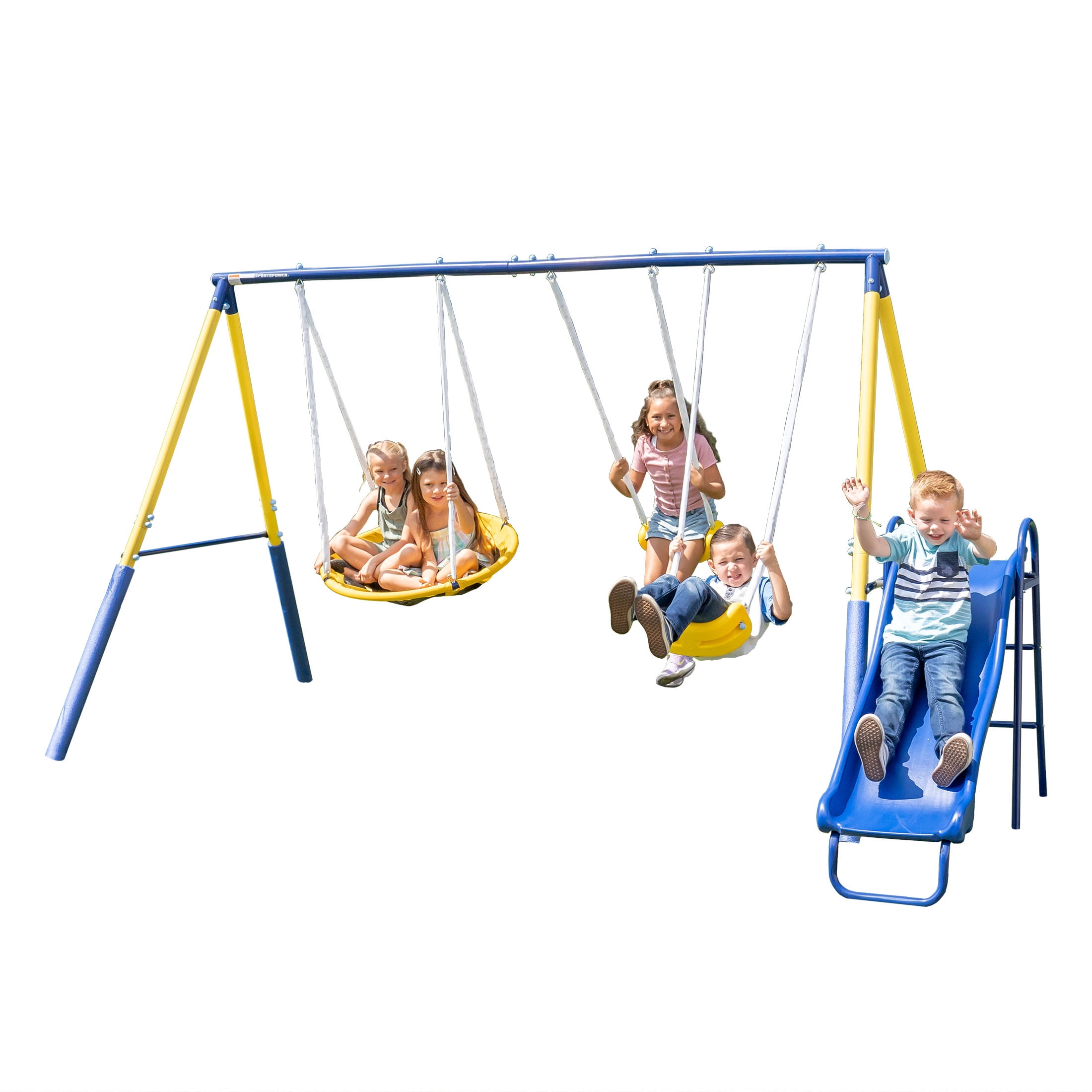 Sportspower Super Saucer Metal Swing Set with 2 Swings, Saucer Swing and a 1pc Heavy Duty Slide - 1