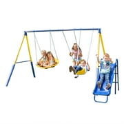 Sportspower Super Saucer Metal Swing Set with 2 Swings, Saucer Swing and a 1pc Heavy Duty Slide