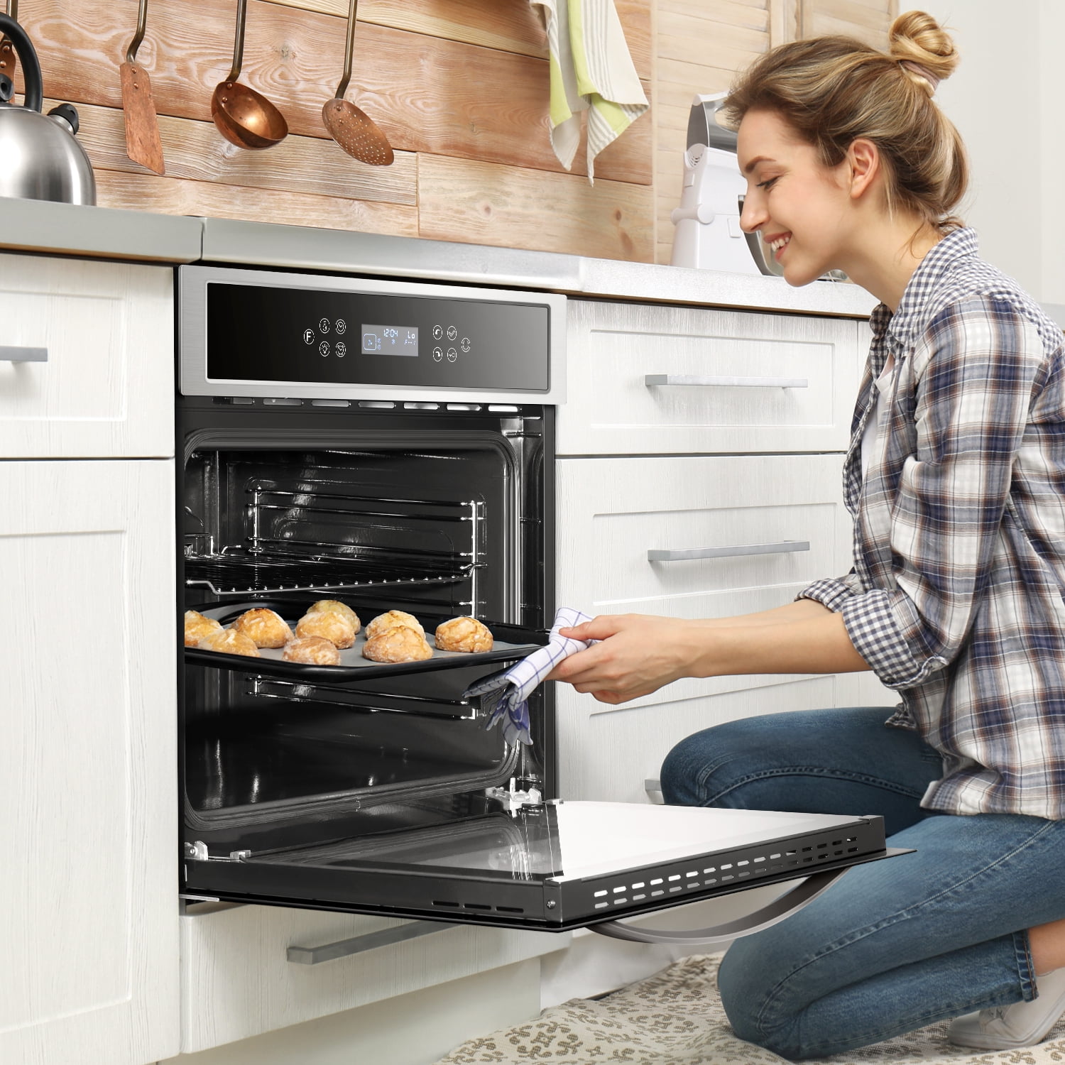 Aobosi 24 Inch Single Wall Oven, 2.5 Cu.ft Built-in Electric Wall Oven with 8 Cooking Functions in Stainless Steel