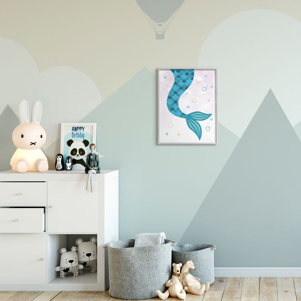 Stupell Industries Nautical Mermaid Scale Tail Sea Water Bubbles Framed Wall Art Design by Ziwei Li, 16" x 20", Gray Framed
