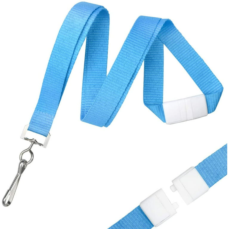 Bulk 100 Pack - Bright Wide Sky Blue Lanyards for Name Badges with Safety  Breakaway Neck Clasp & ID Badge Holder J Clip - Hi Visibility Neon for Name  Tag, Keys, Cruise