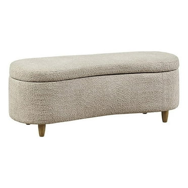 Pemberly Row 18" Boucle Flip Top Solid Wood & Fabric Storage Bench in Taupe