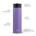 thumbnail image 3 of JoyJolt Triple Insulated Water Bottle with Flip Lid & Sport Straw Lid - 22 oz - Purple, 3 of 7