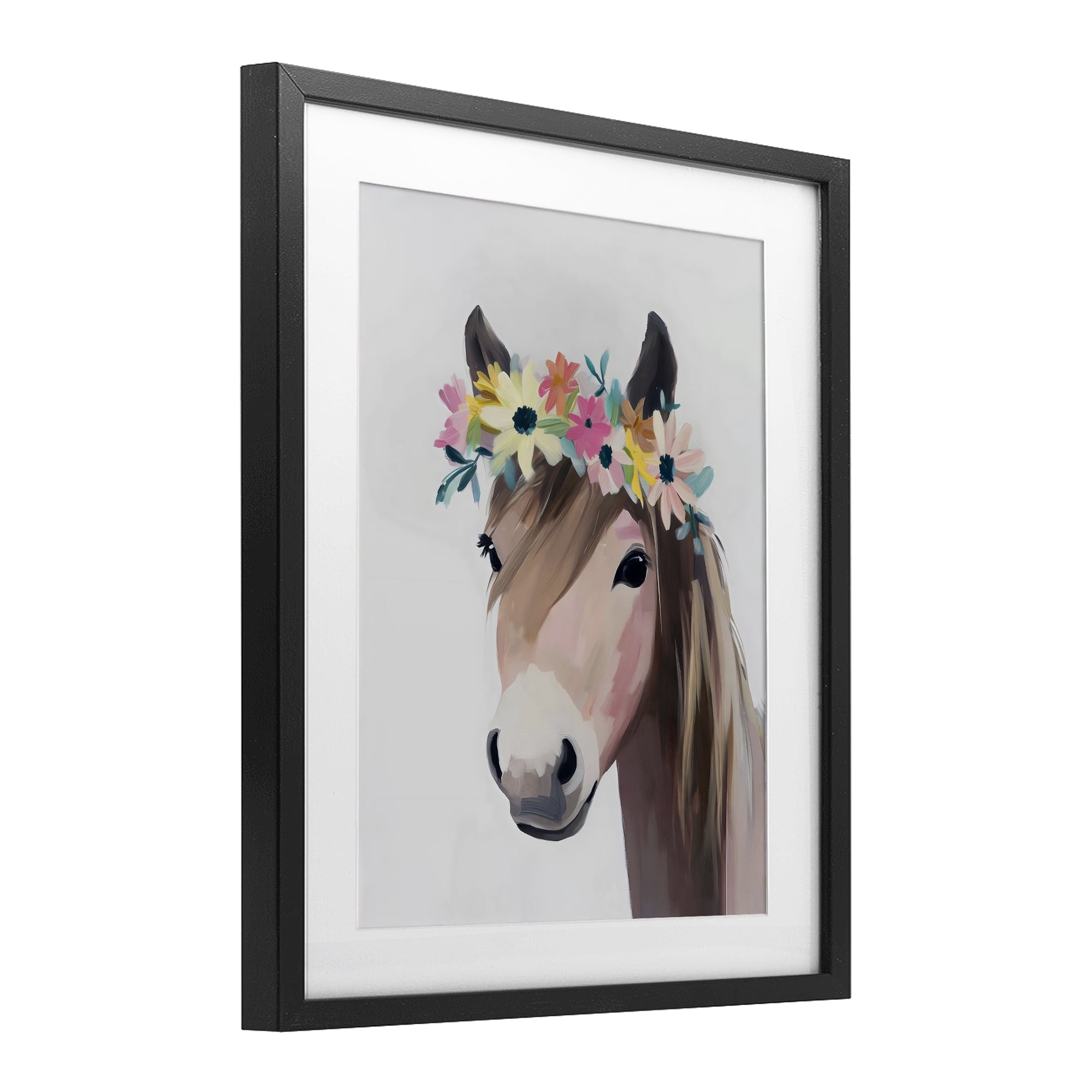 Stupell Industries Flower Crown Horse Black Framed Print Under Glass, design by The Prints Vibe
