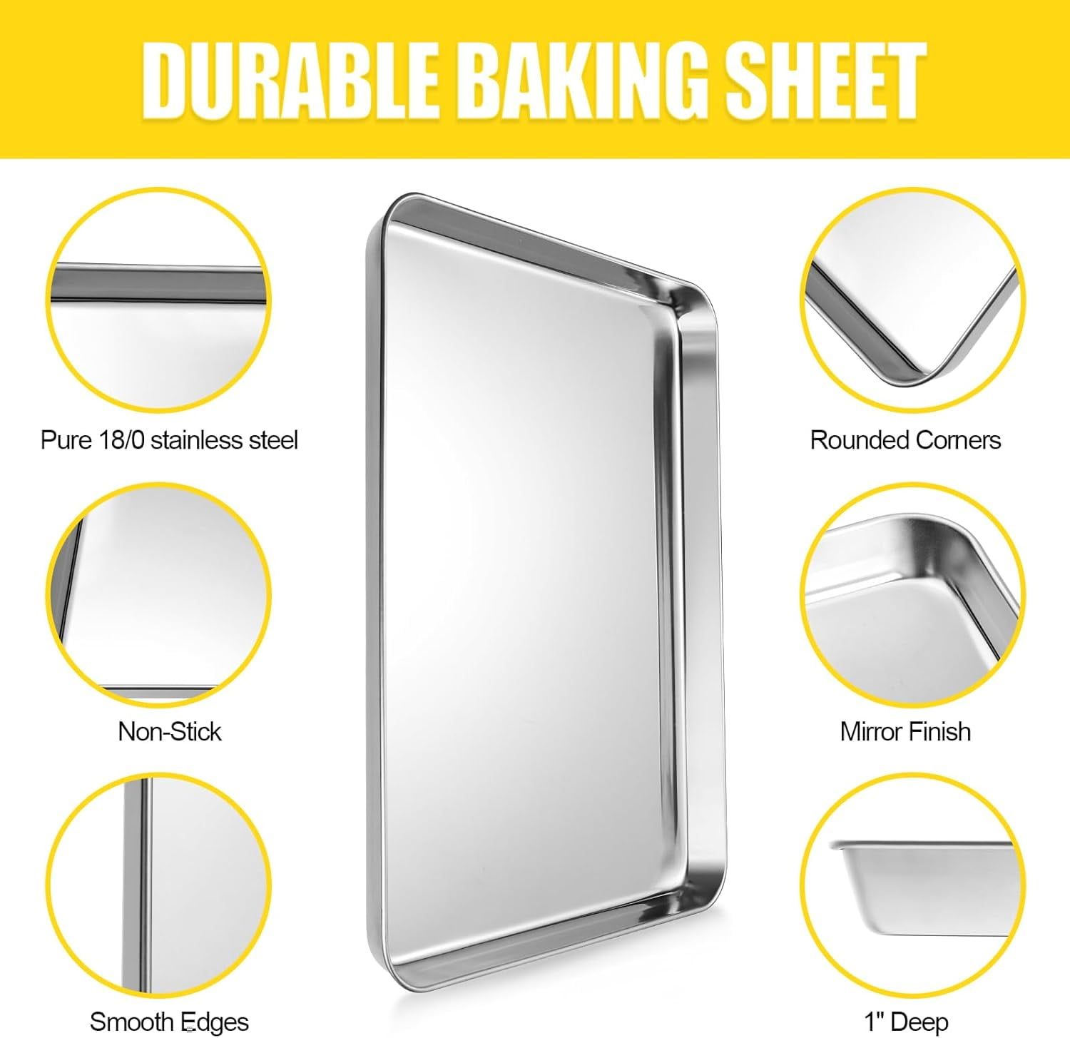 Terlulu Baking Sheet, Cookie Stainless Steel Pan, 2 Piece-16''x 12'' x 1'', Sheet Pan for Oven, Jelly Roll Tray Baking&Roasting, Nonstick&Nontoxic&Easy Clean