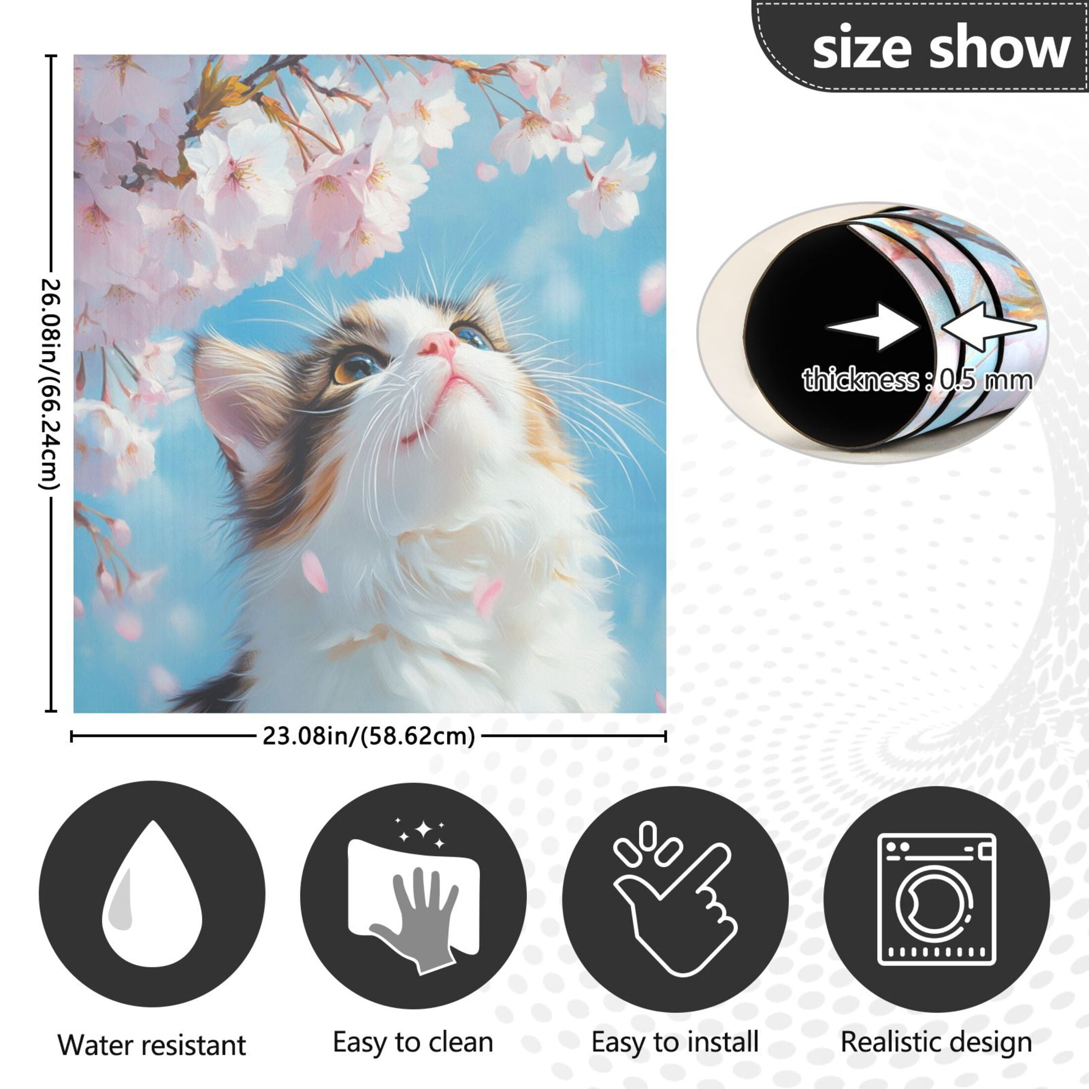 Dishwasher Magnetic Sticker 23x26 Inch Refrigerator Magnetic Sticker Washing Machine Magnetic Sticker Kitchen Panel Magnetic Sticker Home Decor Cherry Blossom White Cat