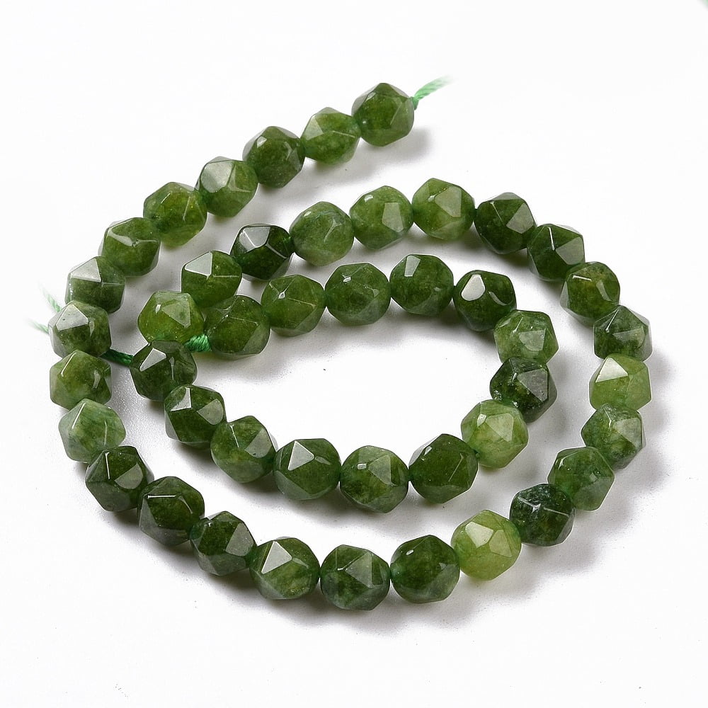 Natural Quartz Beads Strands Faceted Polygon Dyed Heated Dark Olive Green 7.5~8x8x8mm Hole: 1.2mm 48pcs/strand 15.35 inch(39cm) diy