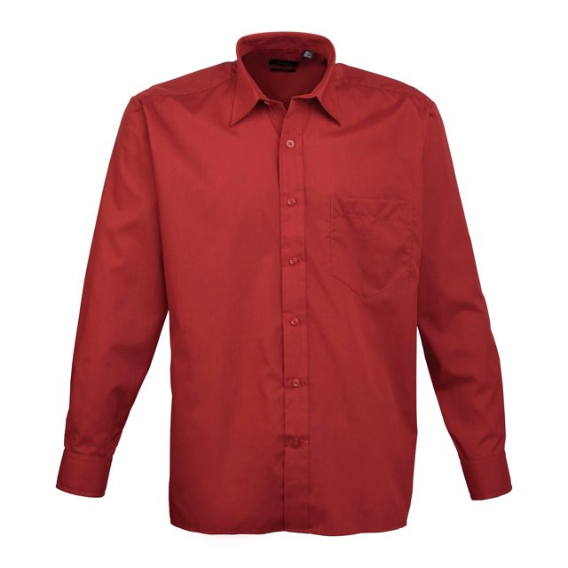 Premier - Camisa de Popelina de Manga Larga para Hombre (Burdeos)