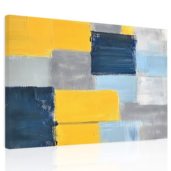 Blue Gray Yellow Oil Painting Canvas Print Wall Art, Abstract Art Wall Decor Modern Artwork Paintings Pictures for Living Room Framed and Stretched Ready to Hang, 12" x 16"