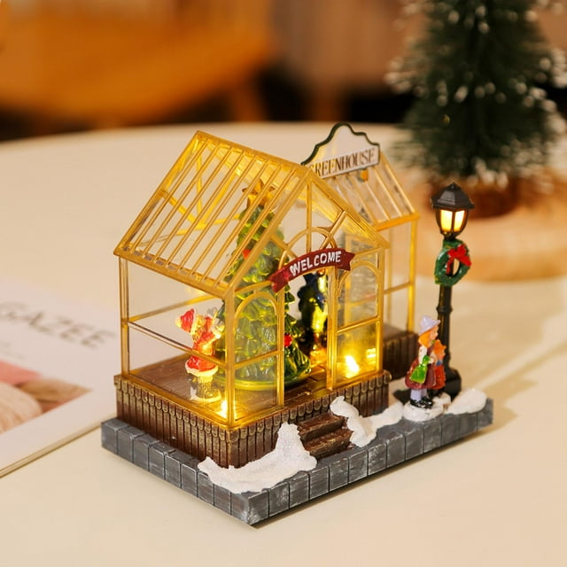 Casa de Navidad BLESIY Invernadero Iluminado Para Mesa Fiesta Interior