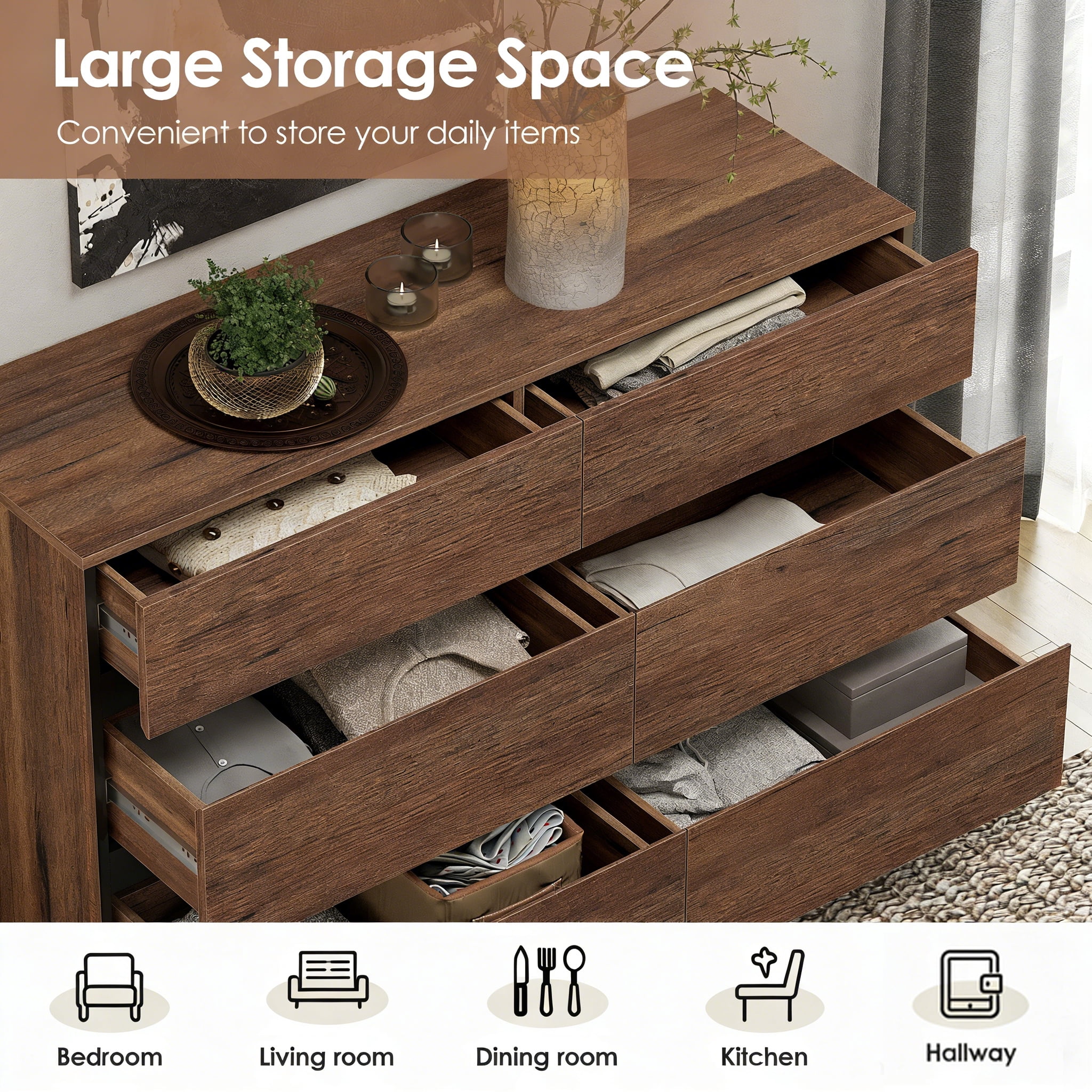 Modern 12 Drawers Storage Dresser with Adjustable Shelf and Metal Base, 3 In 1 Household Chest of Drawers, Closet Organizer Cabinet for Bedroom,Brown