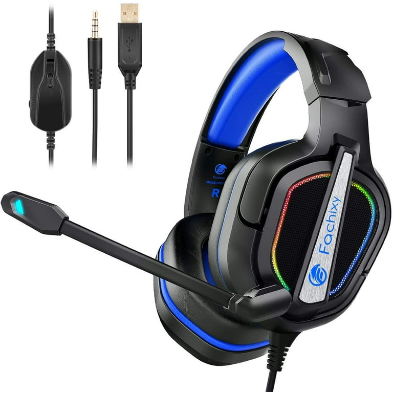 Pacrate Stereo Gaming Headset for PS4 Xbox One X S PS5 Noise Cancelling Over Ear Headphones with RGB Light Mic for Laptop PC Nintendo 50MM Driver Walmart