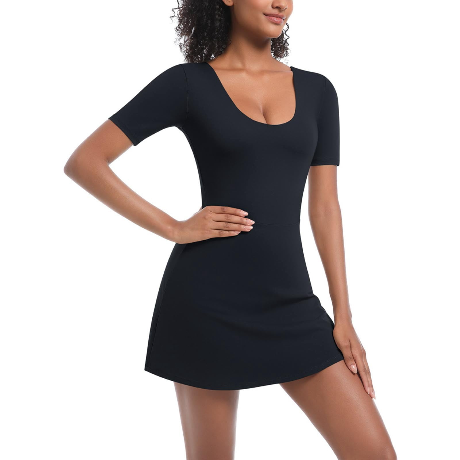 Kaemgyyd Athletic Dress for Women with Built in Shorts Stretch Scoop Neck Short Sleeve A-Line Bodycon Mini Dress for Golf Workout