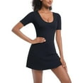 thumbnail image 4 of Tennis Dress for Women Scoop Neck Stretchy Short Sleeve Athletic Golf Workout Dress Build in Shorts Slimming Solid, 4 of 8
