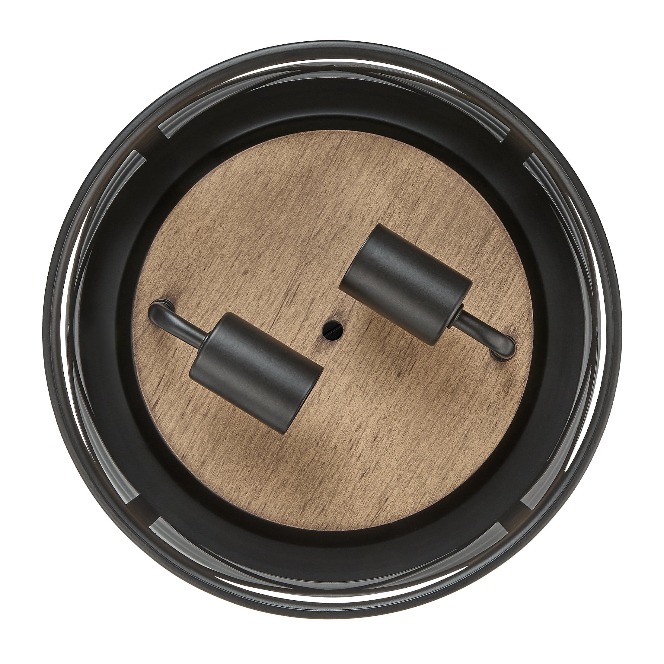 Maxxima 11 in. 2-Light Indoor / Outdoor Flush Mount Ceiling Light, Round Black w/ Wood Grain Farmhouse Fixture, Bulbs Not Included