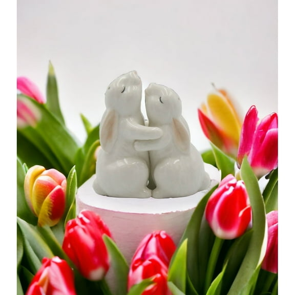 Ceramic Easter Bunny Rabbit Couple Salt and Pepper Shakers