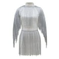 thumbnail image 4 of Njagoc3 Womens Fringe - Trimmed Sequin Mini Dress, Long Sleeve, V - Neck, Party & Nightclub Wear, Sparkly Fit, 4 of 6