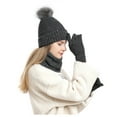 thumbnail image 4 of Xfvqtps Women Hat Scarf Glove Set with Plush Lined Pompom Winter Warm Knit Stretchy Extended Beanie Neck Warmer Gloves Set Dark Gray, 4 of 6