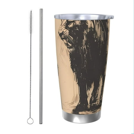 

Uemuo Child And Lion Sketch Print Travel Coffee Mug 20oz Double-walled Car Cup Stainless Steel Insulated Tumbler Leak-proof Travel Cup Reusable Straw Car Cup-Straw Two-piece Set