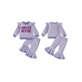 thumbnail image 2 of RUINIXCW Auntie's Bestie Toddler Baby Girl Spring Fall Winter Outfit Newborn Infant Girl Clothes Waffle Stripe Long Sleeve Sweatshirt Flare Pants Set, 2 of 10