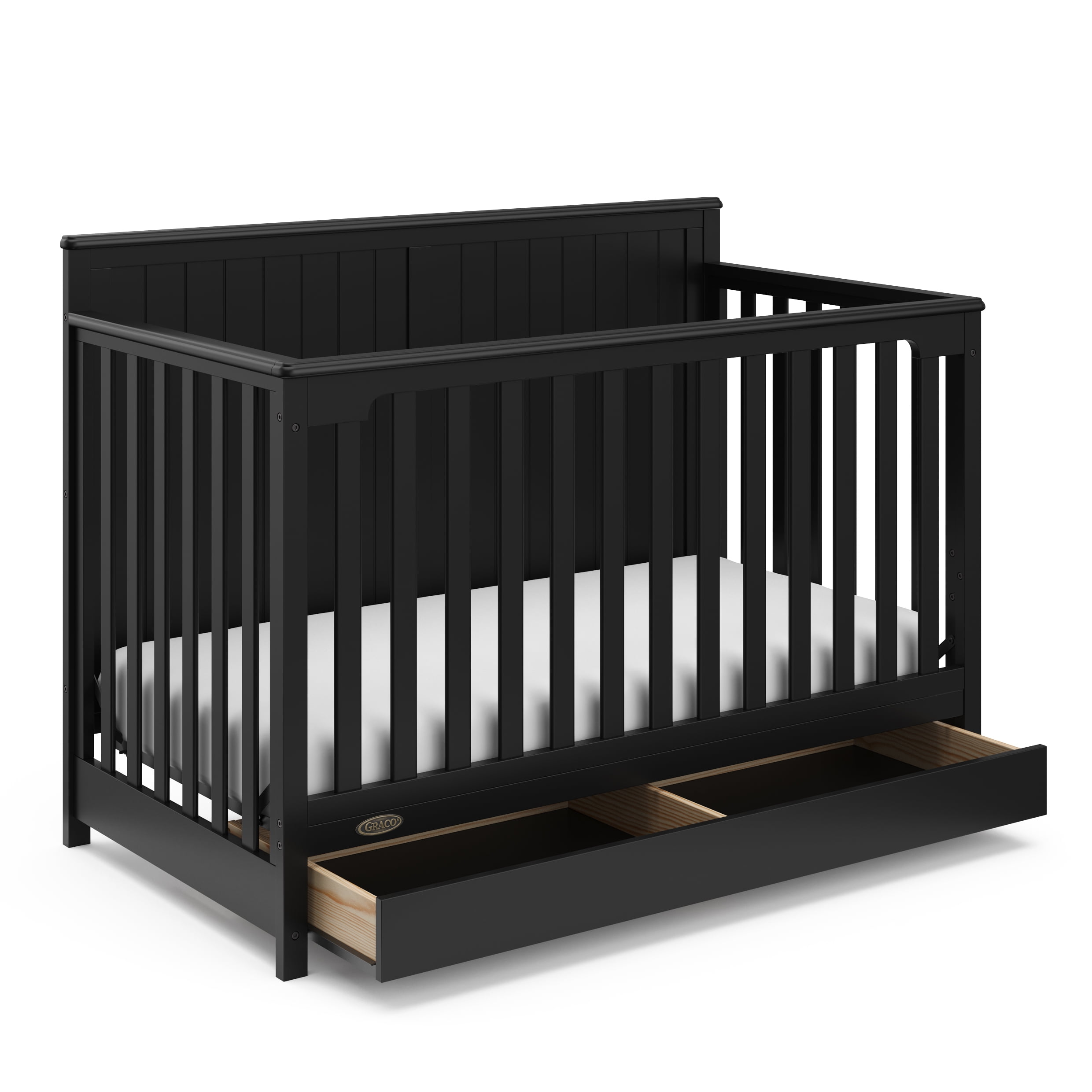 Graco Hadley 5-in-1 Convertible Crib with Drawer and Premium Crib & Toddler Mattress Bundle, Black