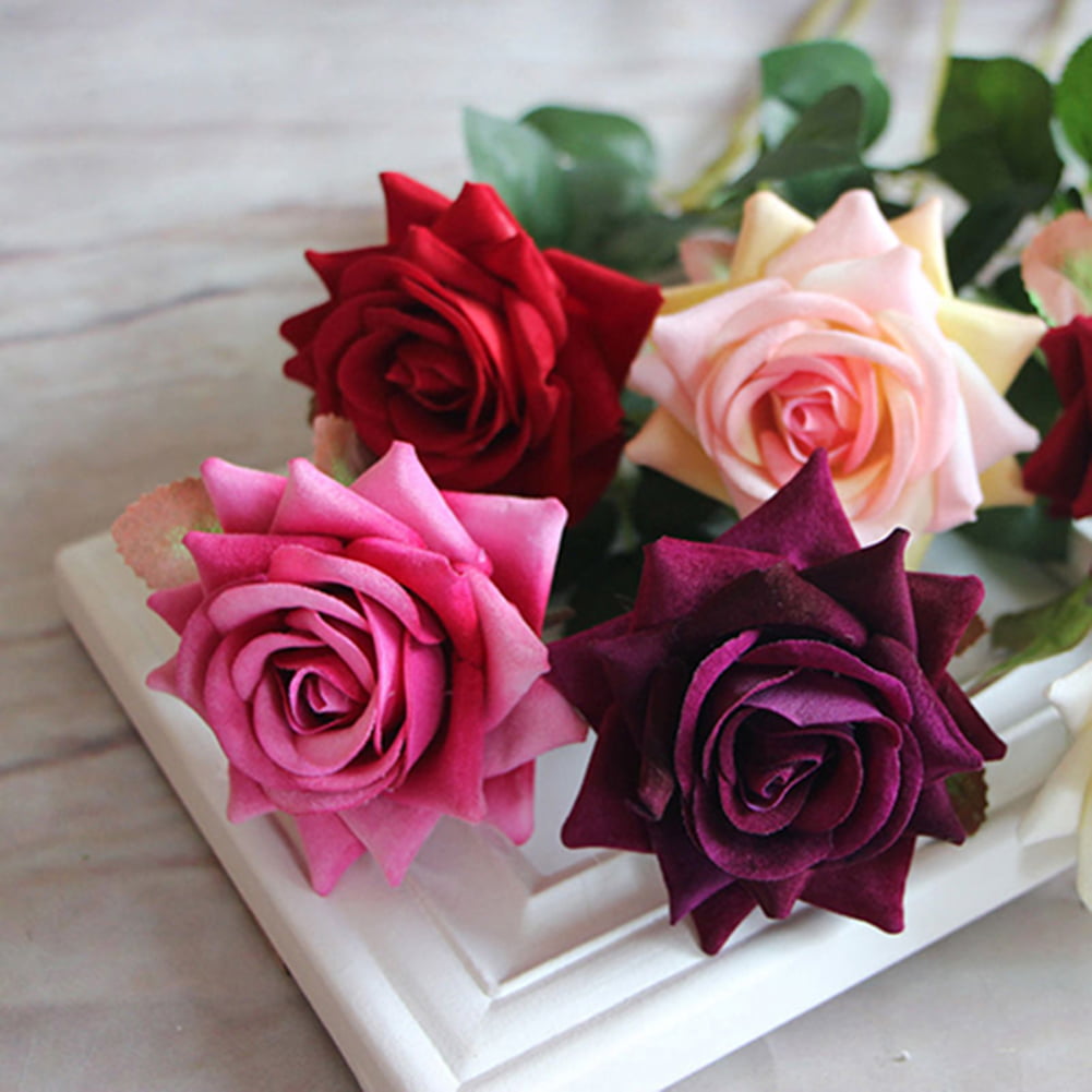 Details about   1pc Rose Artificial Silk Flower with Leaves Wedding Home Room Decoration Flowers 