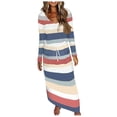 thumbnail image 2 of ZHOGXU Women's Dress Long Sleeve V Neck Striped Print Drawstring Fashion Comfortable Dresses With Pockets For Casual Daily Wear,Dark Blue,M, 2 of 5